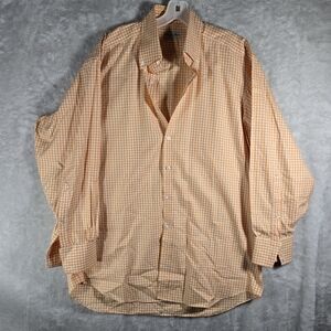 Turnbull & Asser Orange Checkered Collared Button Down Mens Size 43 17 Cotton